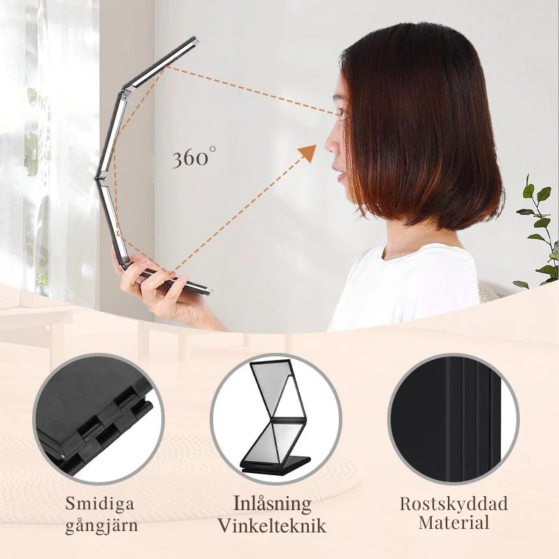 💥360° FÄLLBAR SPEGEL FÖR SJÄLVSKÄRNING OCH SMINKNING - BAKSIDA TILLGÄNGLIG