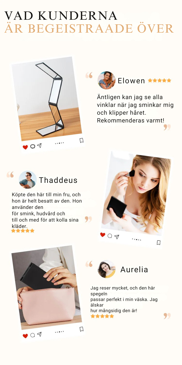 💥360° FÄLLBAR SPEGEL FÖR SJÄLVSKÄRNING OCH SMINKNING - BAKSIDA TILLGÄNGLIG