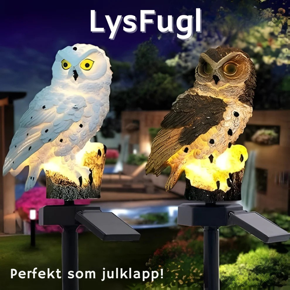 LysFugl™ – Solcellsdriven ugglampa för trädgården