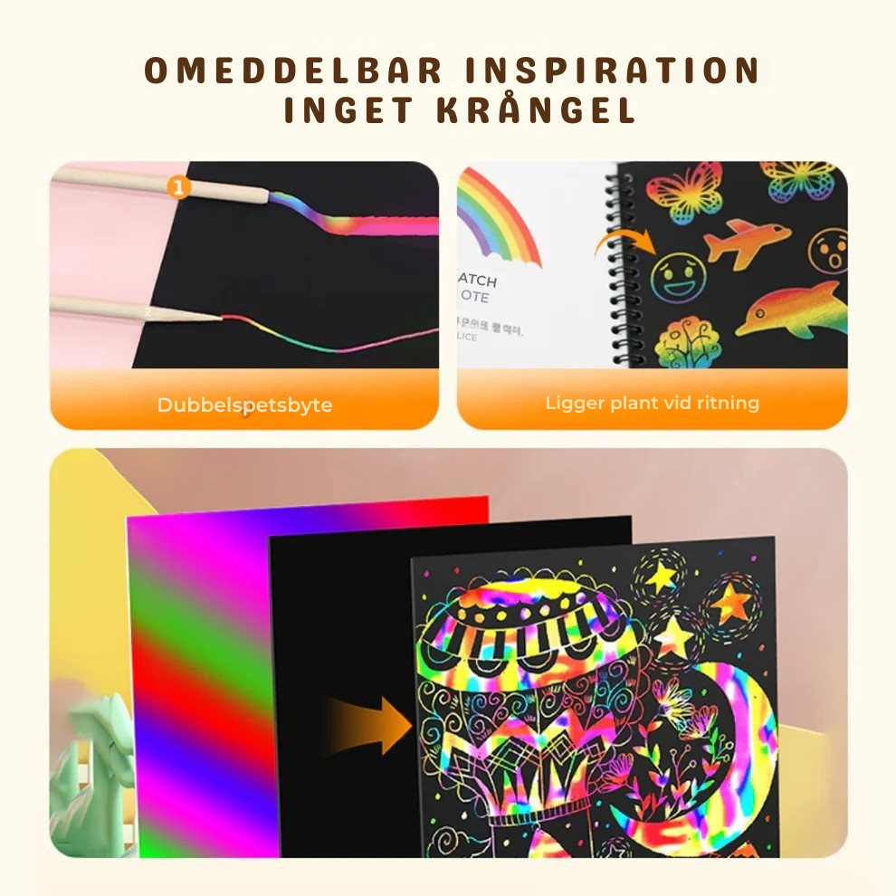 RegnbågsKonst™ | Regnbågens magiska skrappapper med träpen