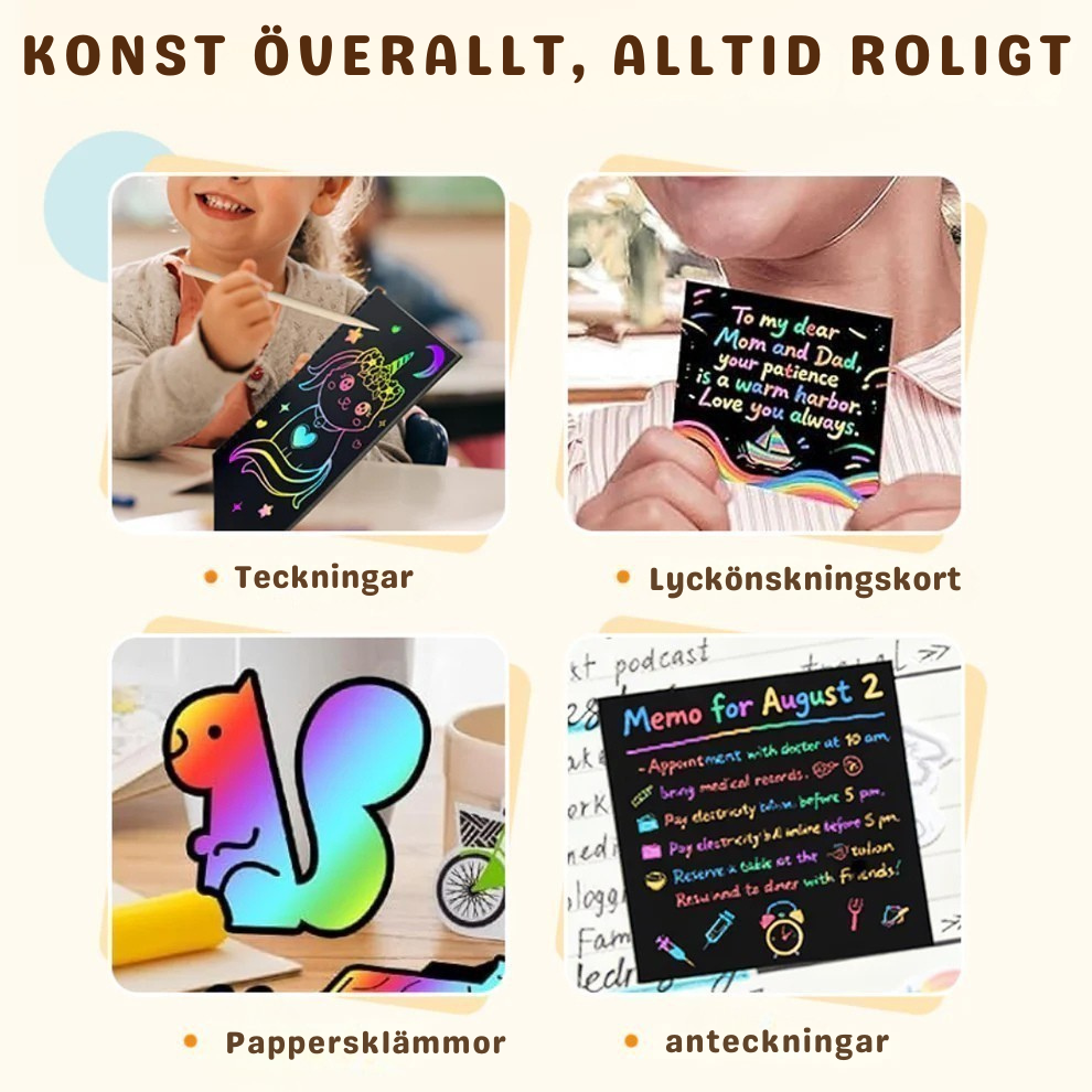 RegnbågsKonst™ | Regnbågens magiska skrappapper med träpen